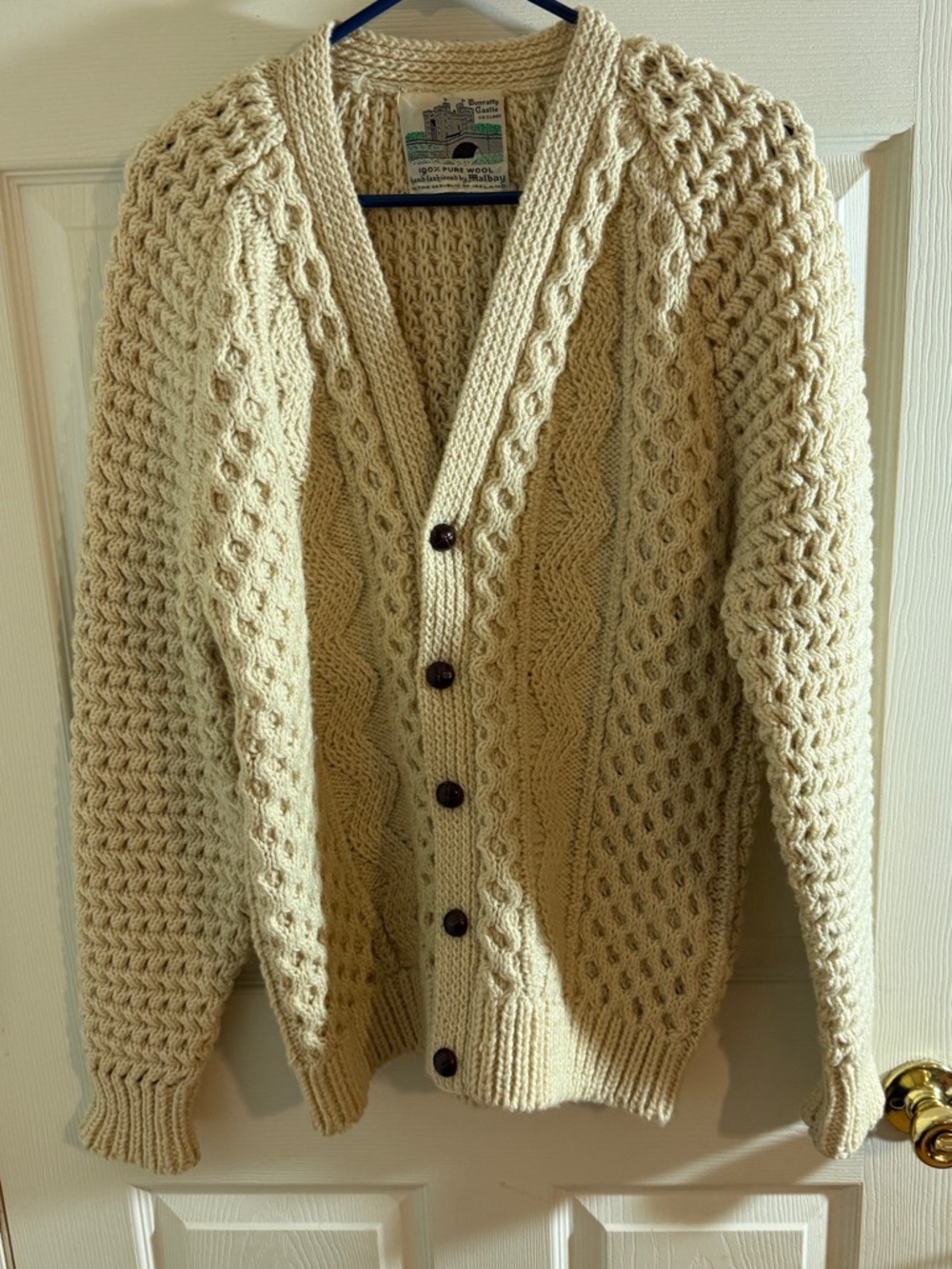 Vintage Bunratty Castle Wool Cardigan Sweater Cream Large